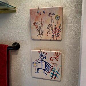Petroglyph Design Glazed Clay Tile Samples (set of 2)